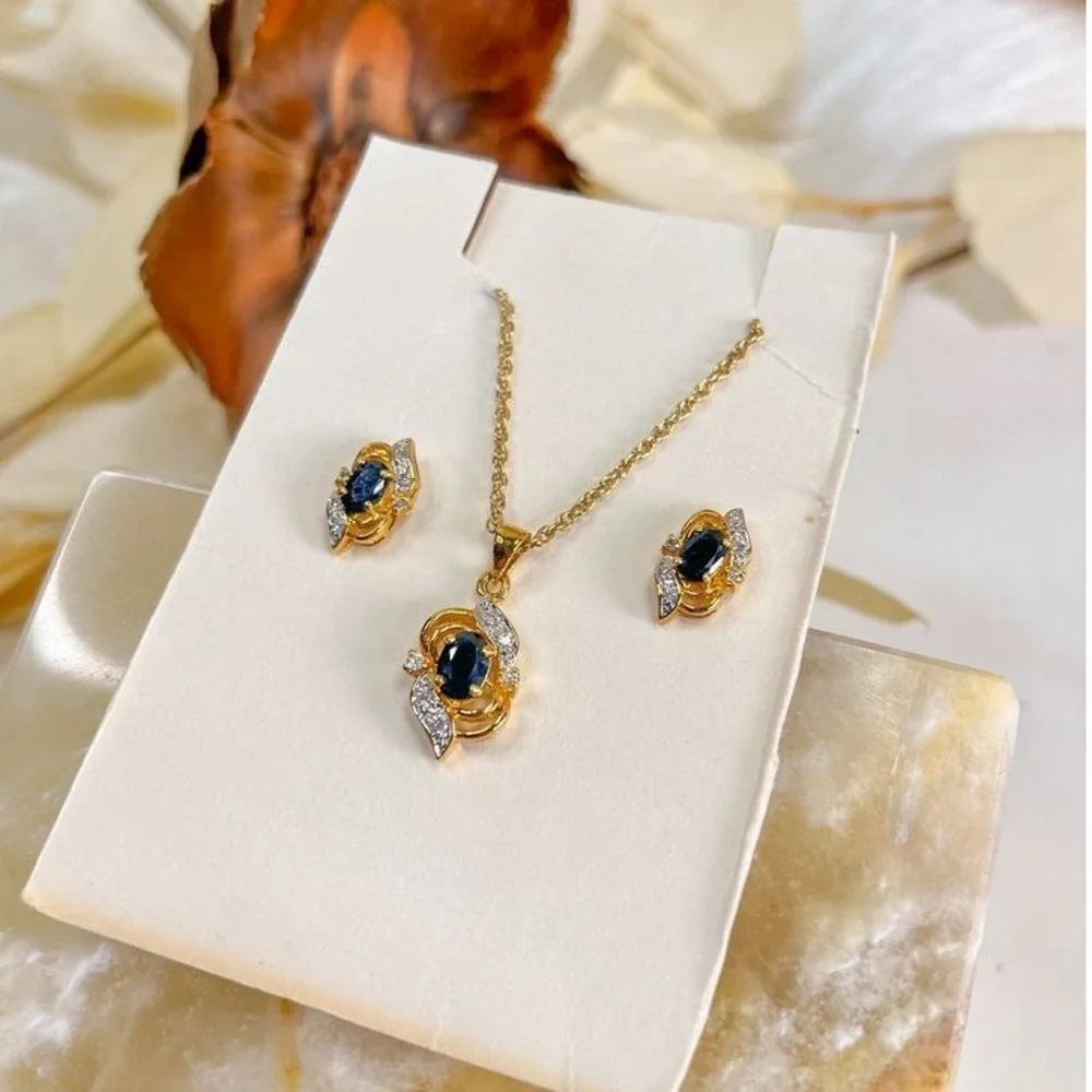 Dark Blue‎ and Clear Stone Necklace and earring set